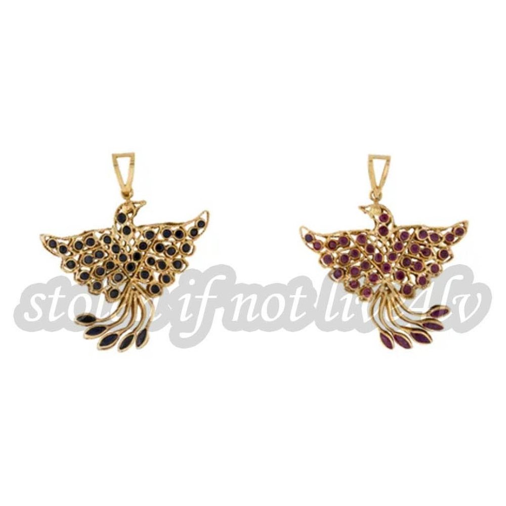 $1,490 Estate Sapphire and Ruby 1.2 ct Reversible Bird Pendant 18KT Yellow Gold